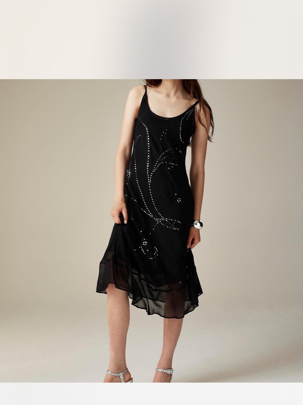 J. Crew Black Beaded Sleeveless Midi Dress